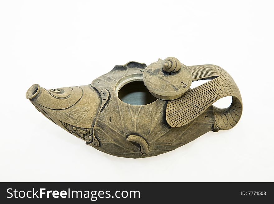 Stone teapots, handicrafts, carved stone, the shape of lotus leaf wrapped for carp