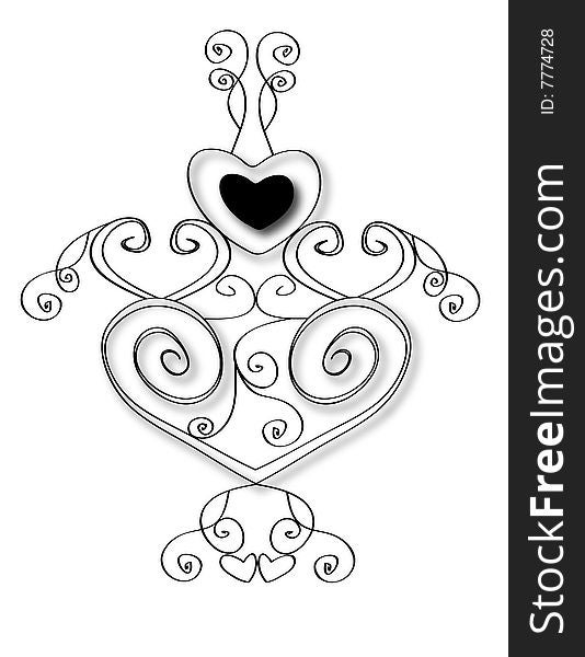 Hearts design in black and white with spirals. Hearts design in black and white with spirals