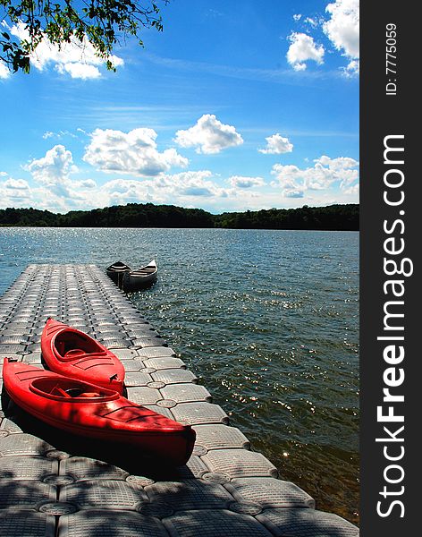 Canoe on the deck in the water front