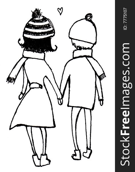 A cute illustration of a couple holding hands. A cute illustration of a couple holding hands.