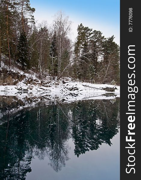 Nonfreezing Blue Lake In Mountain Altai.