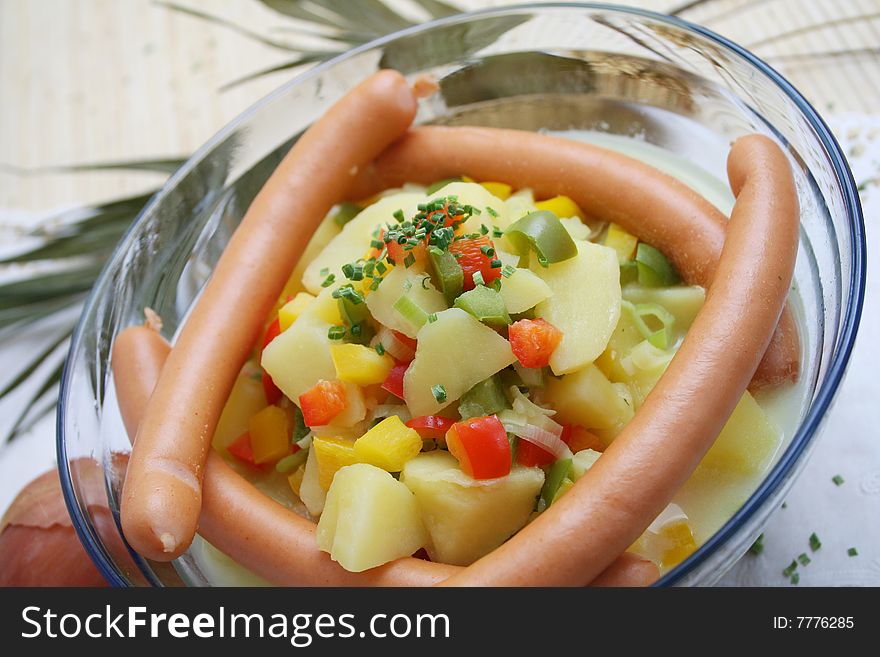 A fresh stew of potatoes with sausage. A fresh stew of potatoes with sausage