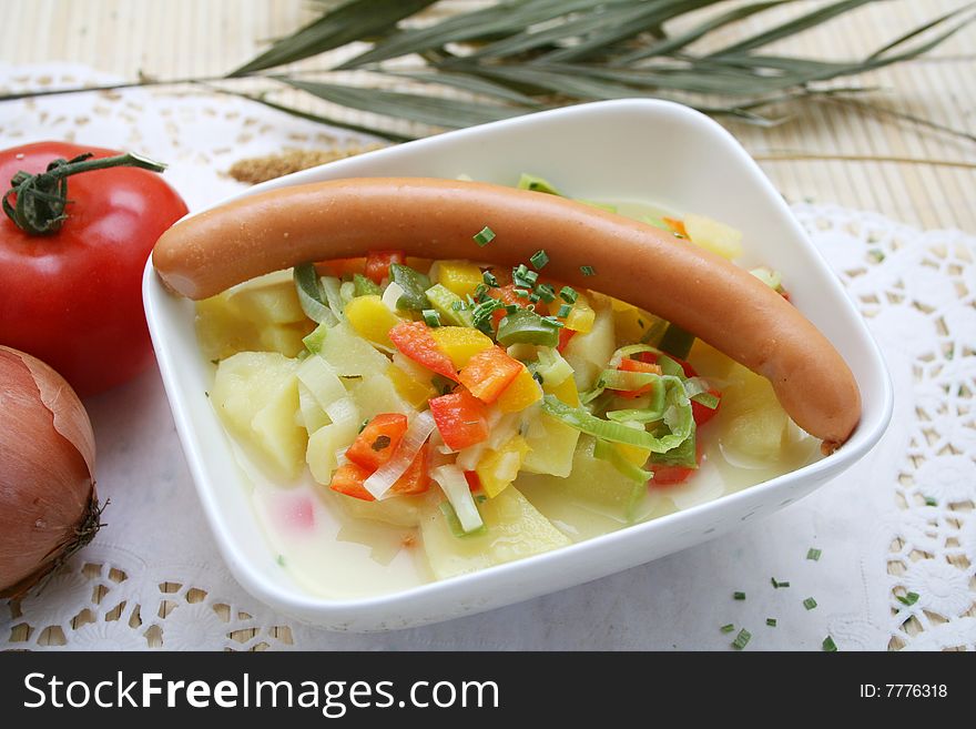 A fresh stew of potatoes with sausage. A fresh stew of potatoes with sausage