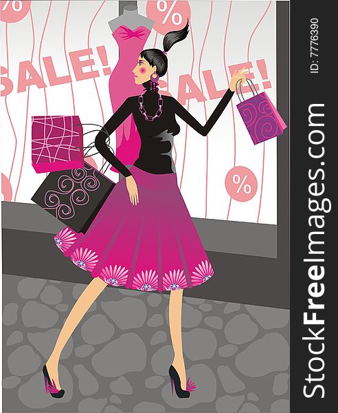 Woman holding shopping bags, shopping on sales. Woman holding shopping bags, shopping on sales