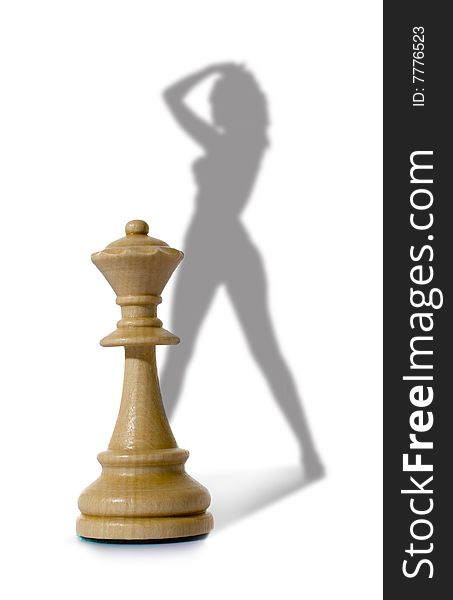 Chess composition with lady on white background