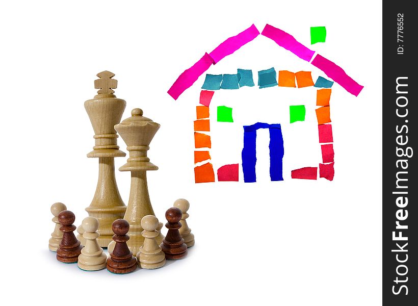 Chess composition with real estate on white background