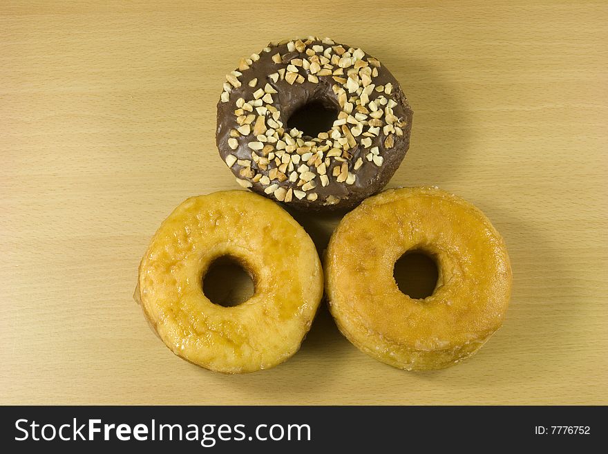 Three donuts on top view