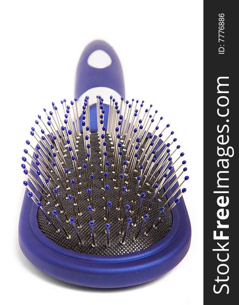 Blue hairbrush isolated on white