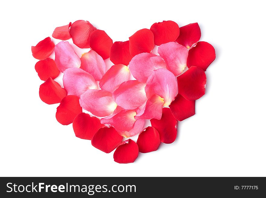 Heart of red rose petals isolated