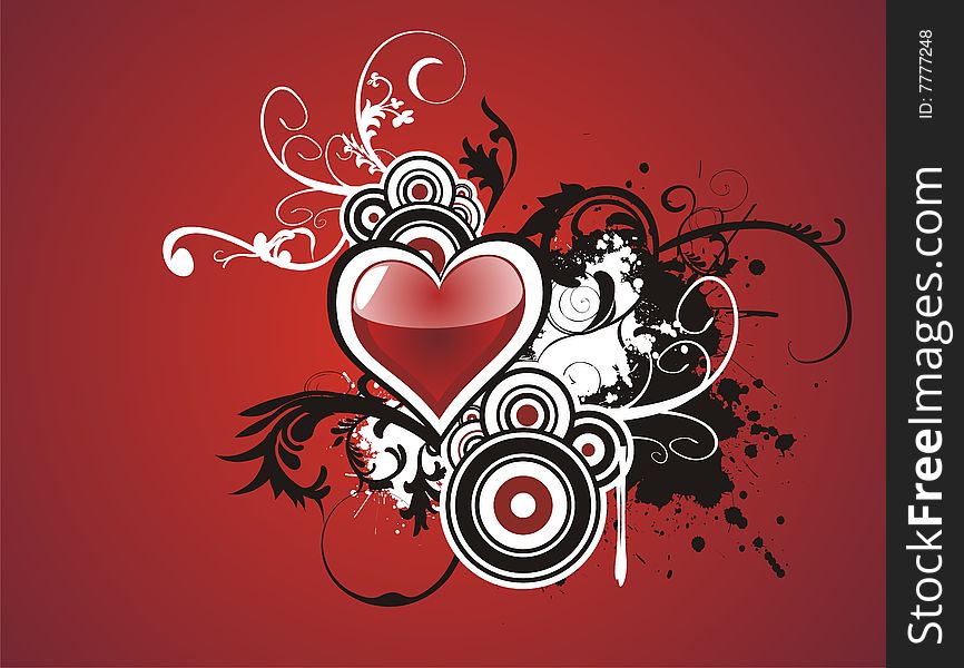 Valentine grunge heart floral vector red