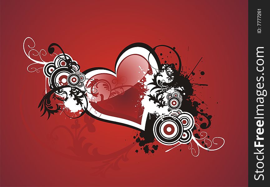 Valentine grunge heart floral vector red