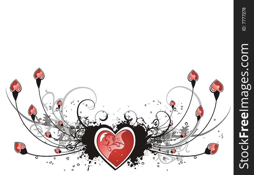 Valentine grunge heart floral vector red