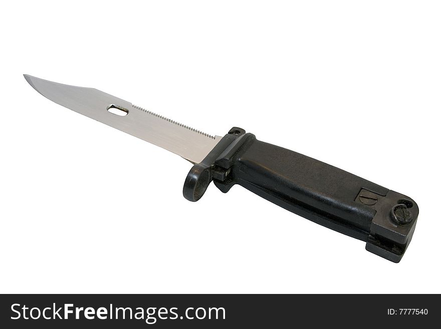 Military knife for Kalashnikov type of rifle isolated on white.