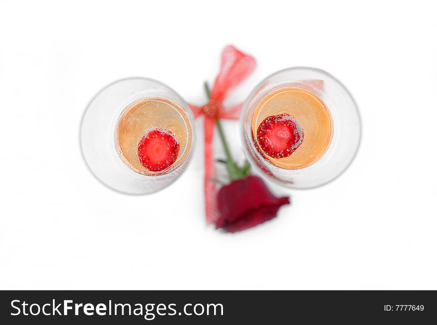 Valentine greeting with champagne and rose