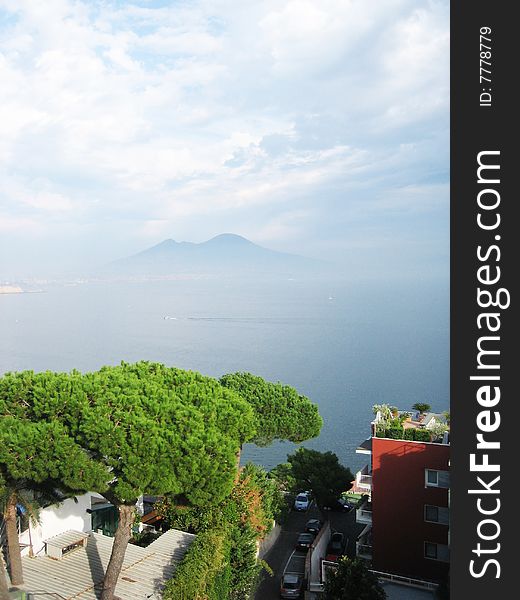 View of the gulf of Naples with volcano Vesuvius on the background. View of the gulf of Naples with volcano Vesuvius on the background