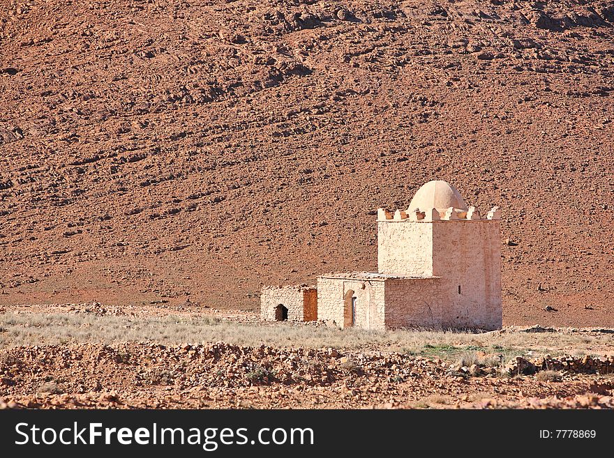 Mausoleum or Muslim shrine in Atlas mountains of Morocco