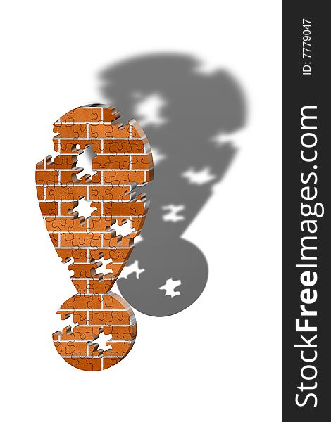 Illustration of a exclamation sign made of bricks and puzzle pieces