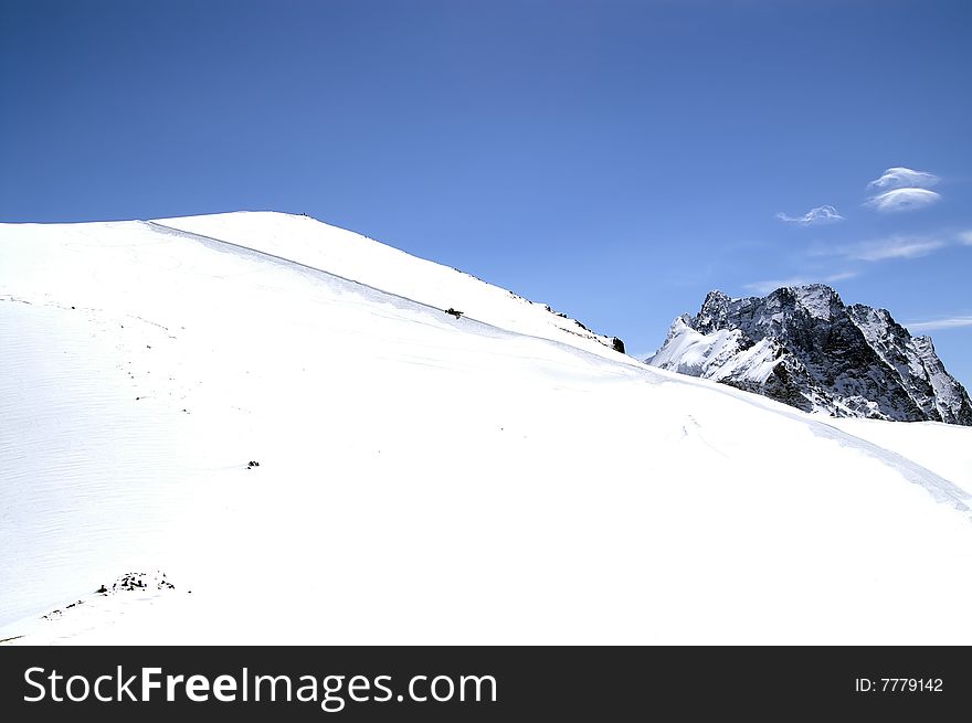Ski resort. Caucasus Mountains. Dombaj