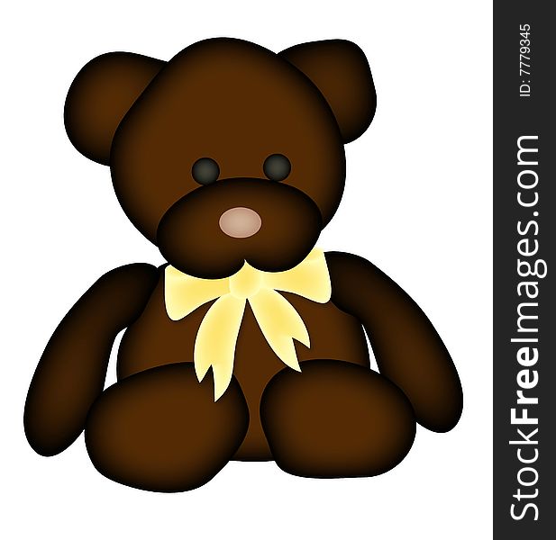 Illustration of teddy bear with yellow bow. Illustration of teddy bear with yellow bow