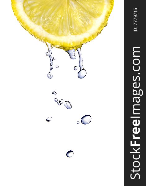 Fresh Water Drops On Lemon Isolated On White