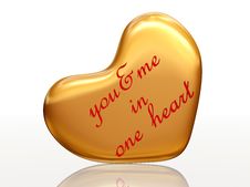 You & Me In One Heart In Golden Heart Royalty Free Stock Photography You & Me In One Heart In Golden Heart Royalty Free Stock Photography