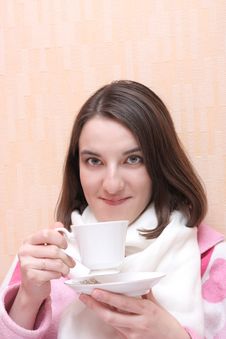Sick Girl Drinks Tea Stock Photo