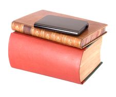 Old Leather Bound Books With A Computer Hard Drive Royalty Free Stock Image Old Leather Bound Books With A Computer Hard Drive Royalty Free Stock Image