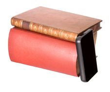Old Leather Bound Books With A Computer Hard Drive Stock Photos