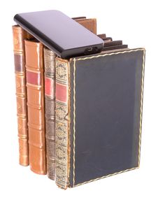 Old Leather Bound Books With A Computer Hard Drive Royalty Free Stock Photos Old Leather Bound Books With A Computer Hard Drive Royalty Free Stock Photos