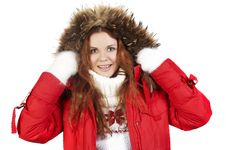 Girl In In A Red Winter Jacket Stock Photography Girl In In A Red Winter Jacket Stock Photography