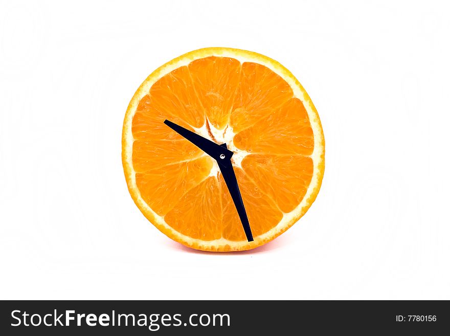 A mature orange, analogous one symbolize a clock.