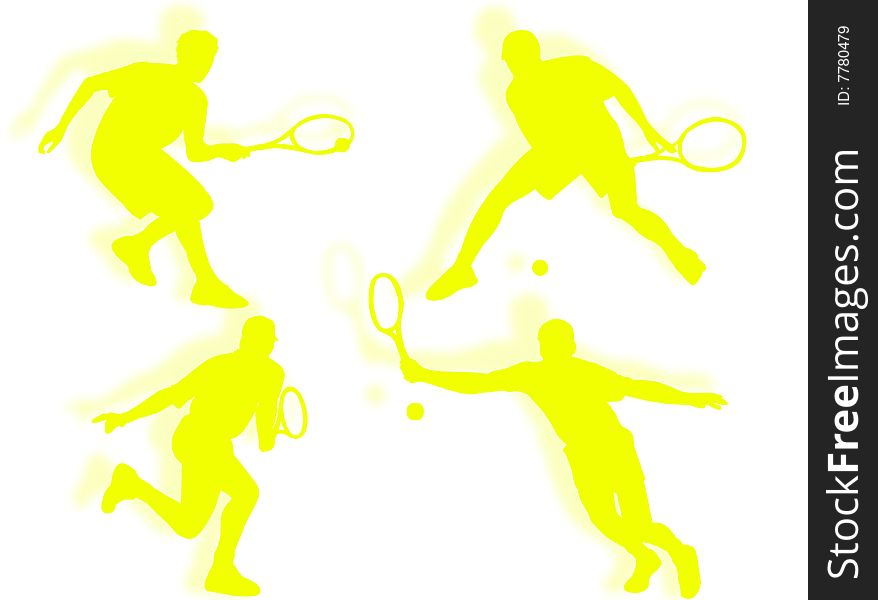 Tennis player silhouette in different poses and attitudes. Tennis player silhouette in different poses and attitudes