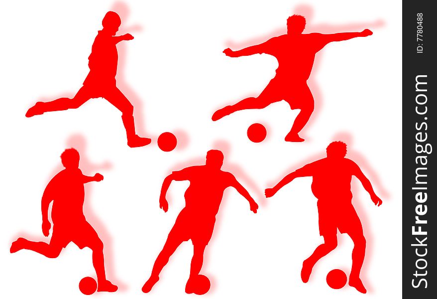 Football players silhouette in different poses and attitudes