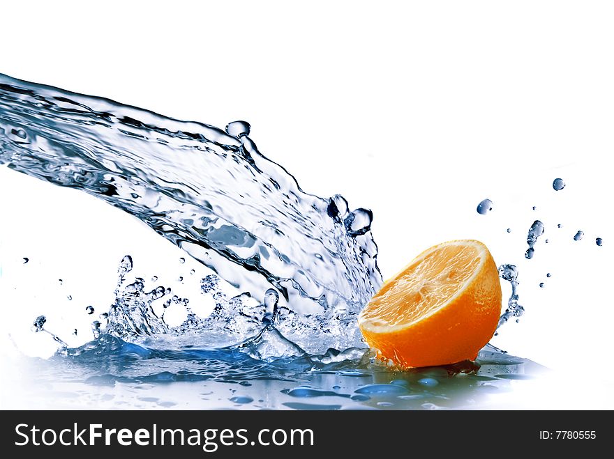 Fresh Water Drops On Orange Isolated On White