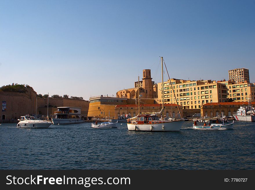 Yachts in Marseille harbour on sunday