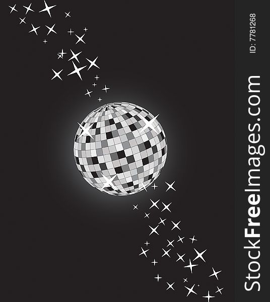 Disco ball from mirrors at black background