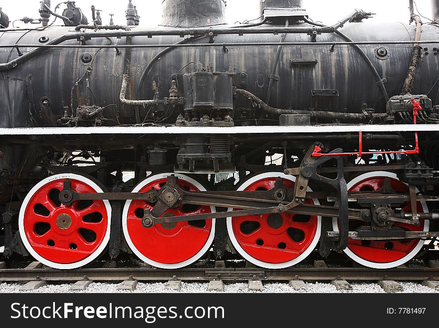 Wheels of a steam locomotive