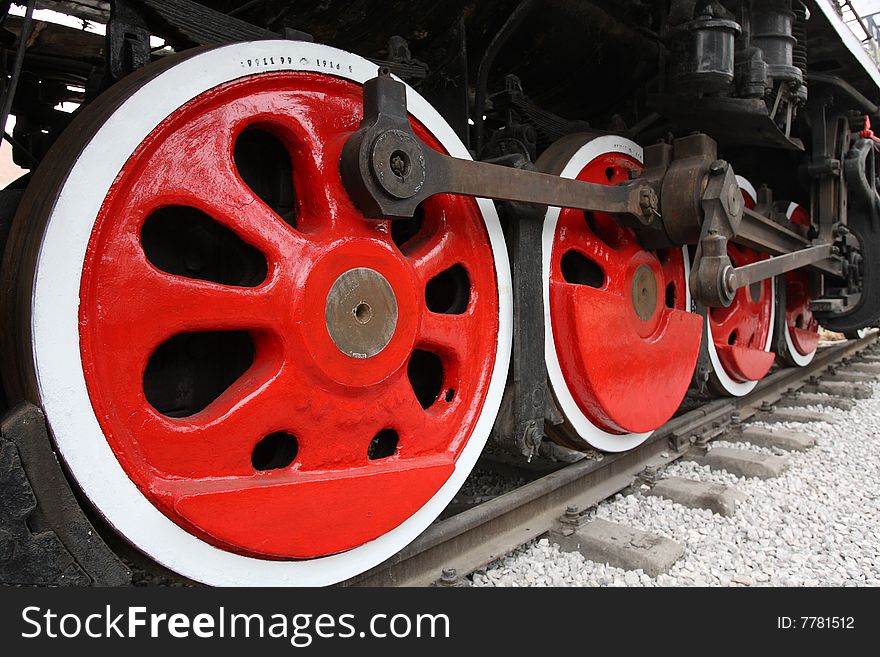 Wheels of a steam locomotive