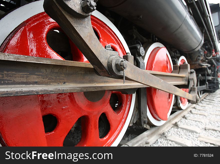 Wheels of a steam locomotive