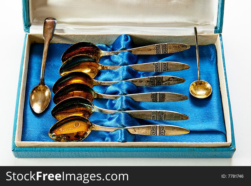 Vintage silver tea spoon set in box