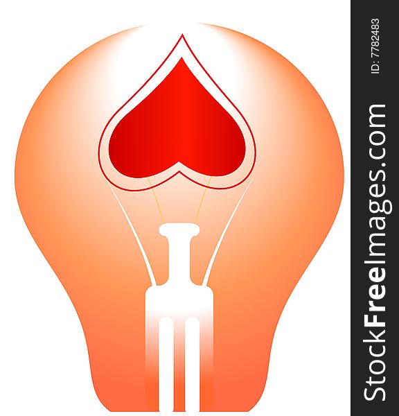 Fine background 3d image of heart eco light bulb