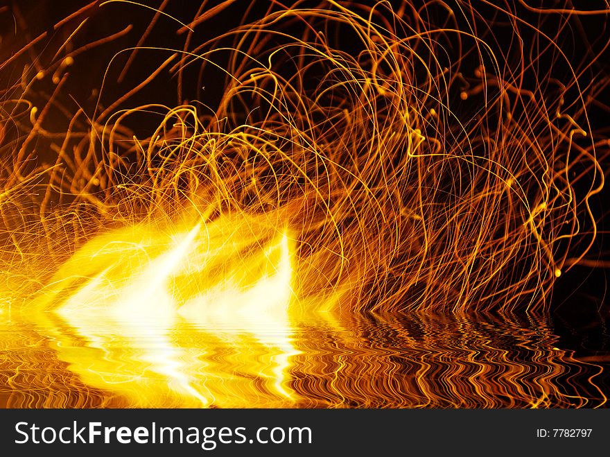 Burning flames of a fire in close-up