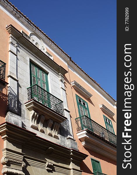 Balconies in a vintage Old Havana building, Cuba