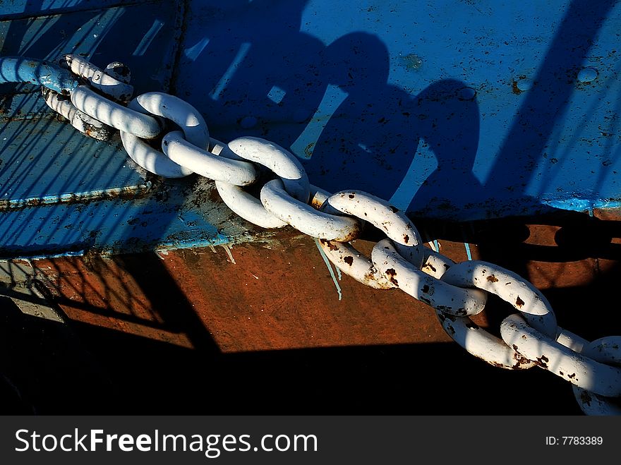 Old rusty chain on the boat