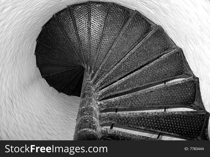 Spiral staircase in historical lighthouse