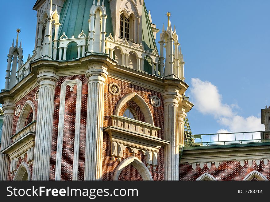 One of the Tsaritsyno palace towers in Moscow, Russia. One of the Tsaritsyno palace towers in Moscow, Russia