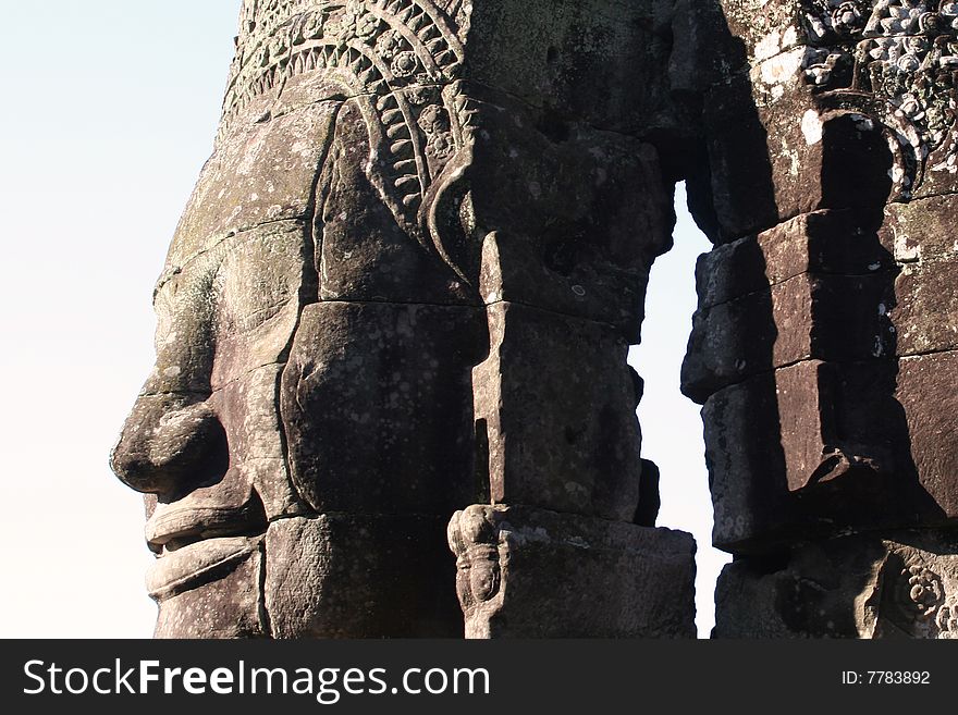 Gigantic carved head at the Bayon, Angkor Thom