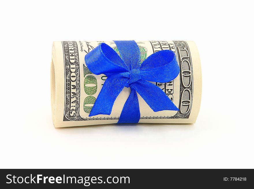 Money gift with color ribbon on a white background