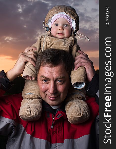 Portrait of a baby with her grandfather. Portrait of a baby with her grandfather