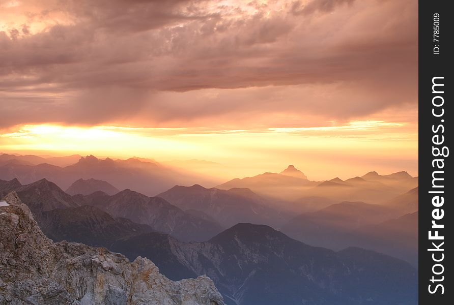 Sunset from Zugspitze in the Alp